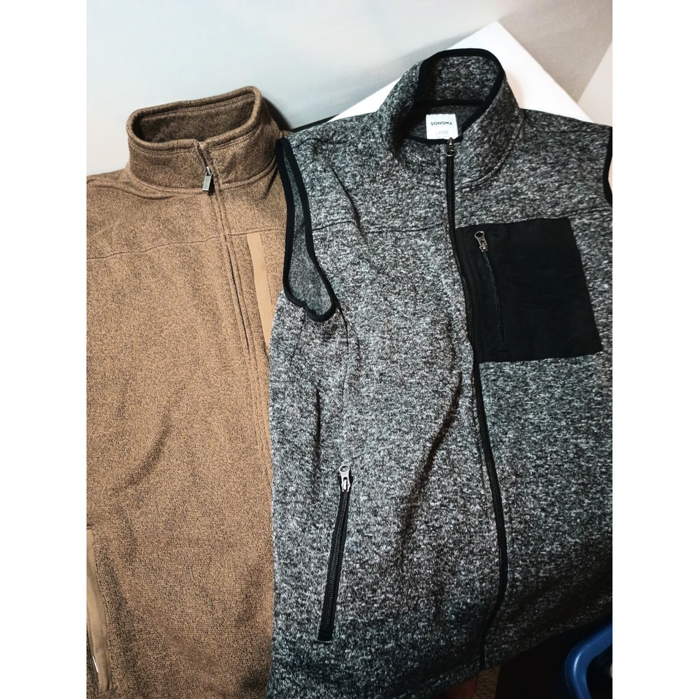 Sonoma Goods For Life Men L Brown Heathered Sweater Fleece Full Zip Vest Outdoor